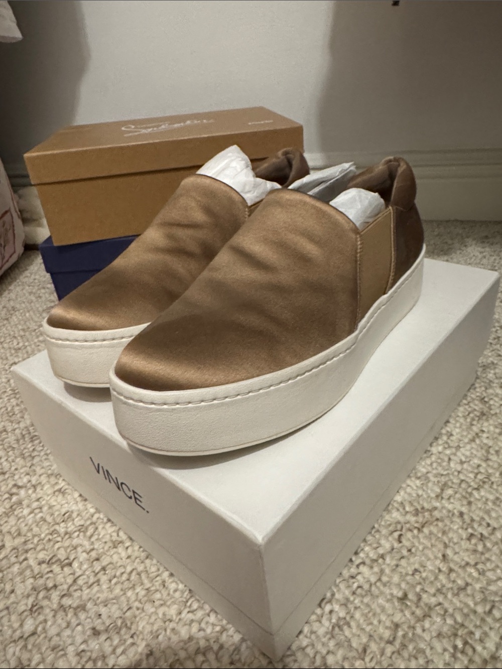 Vince Satin-Look Slip-On platform Sneakers in Brown and White womens 8